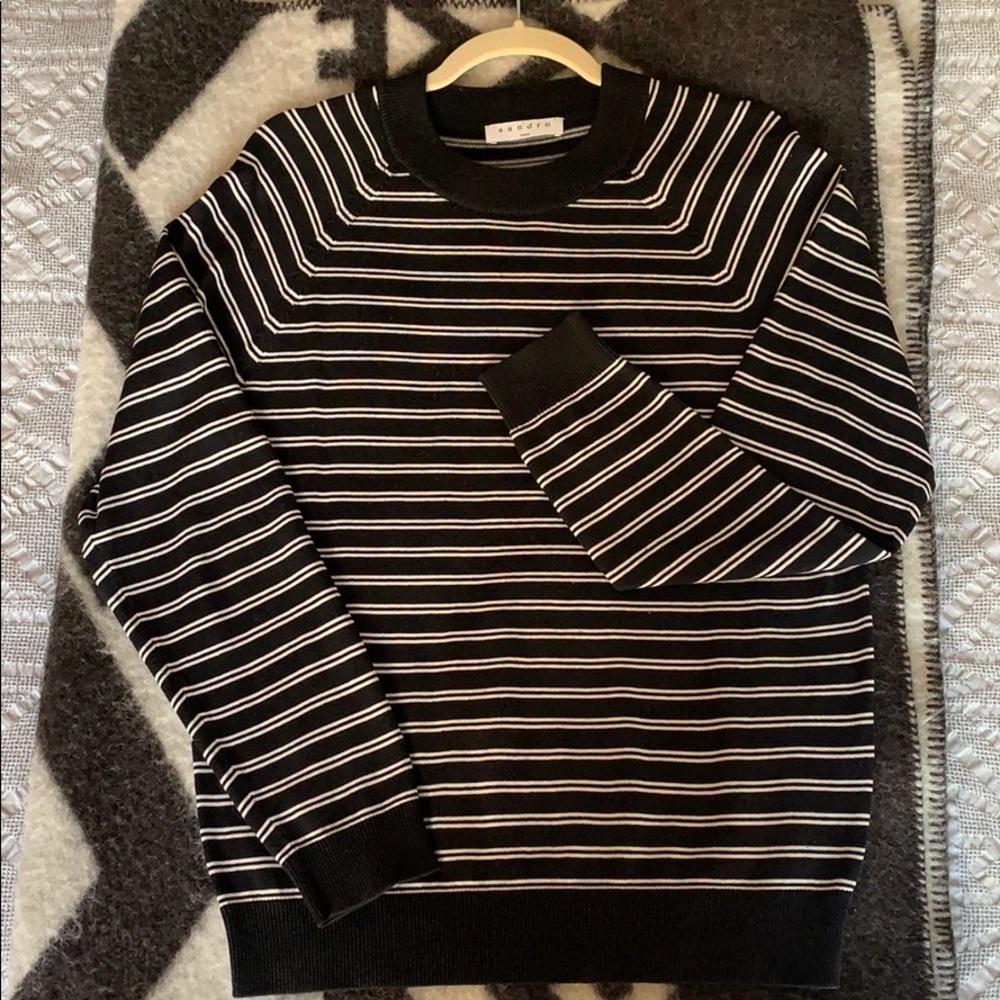 Sandro Long Sleeve Silk Ribbed Stripped Sweater